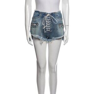 BEN TAVERNITI Unravel Project Denim Mini Shorts Lace-Up - 27